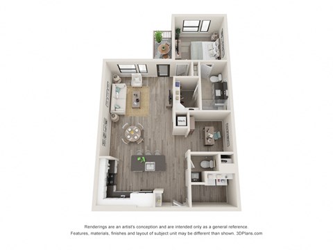 Floor plan for 1 bed, 1 bath, 1060 sqft